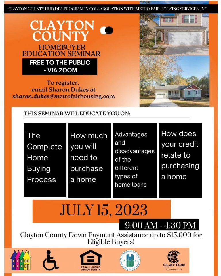 @claytoncountyga Clayton County DPA Program in collaboration with Metro Fair Housing Services Inc, is hosting a Homebuyer Education Seminar!