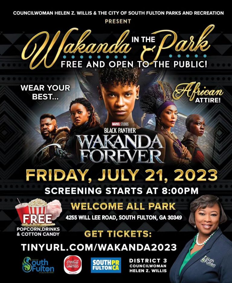@hzw1 City of South Fulton District 3 Councilmember Helen Zenobia Willis and COSF Parks & Recreation are hosting a viewing of “Black Panther Wakanda Forever”!