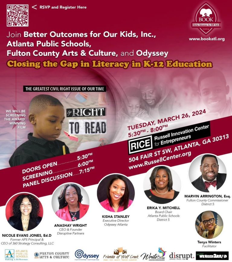 @bookatlanta Join us Tuesday, March 26, 2024 as we present a special film screening of “The Right To Read” followed by an important discussion on “Closing the Gap in Literacy in K-12 Education!”